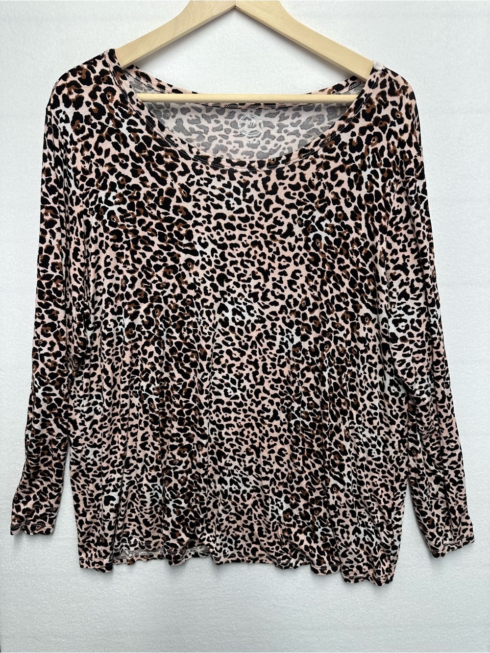 Maurices XL Pink and Brown Leopard Print Soft Loose Fit Long Sleeve Top P2P 27